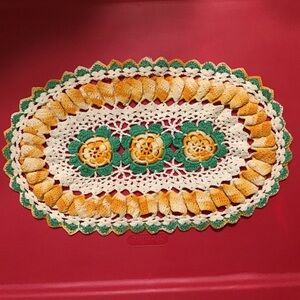 Handmade Vintage Crochet Oval Doily